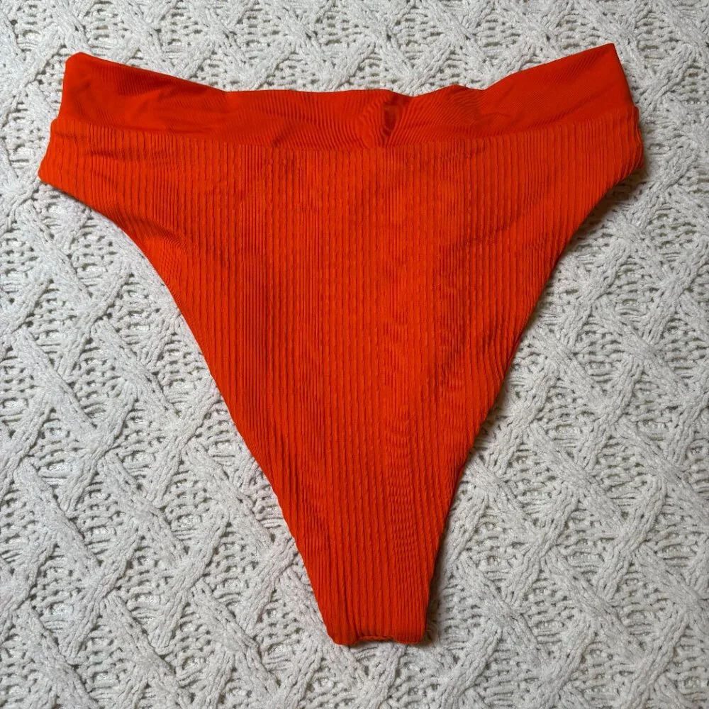 NWT L*Space Court Bikini‎ Bottoms Pop Orange Ribbed High Leg – Women’s XL NWT